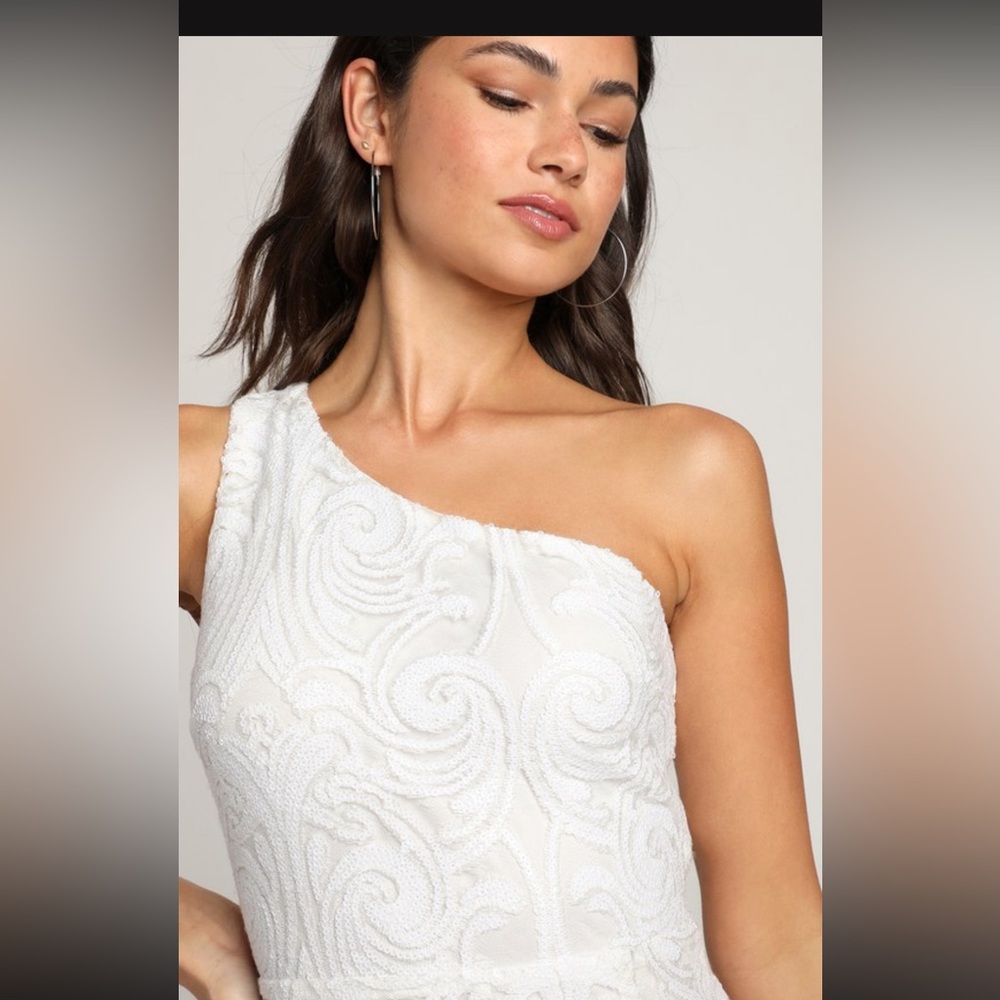 NWT Madina White Sequin One-Shoulder Bodycon Mini Dress - Picture 4 of 11